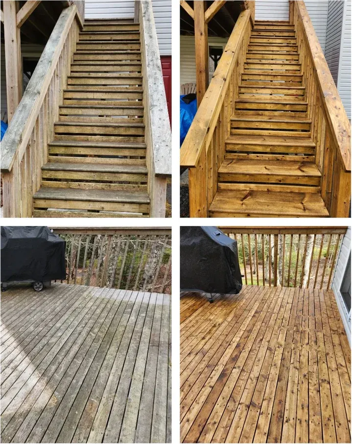 Deck stairs before and after cleaning