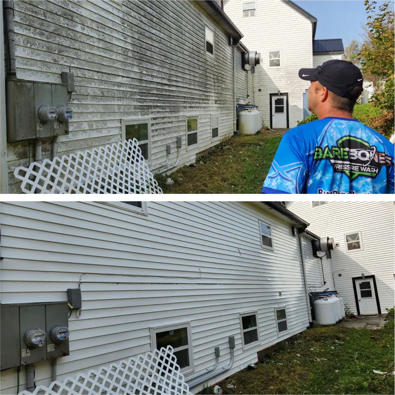Residential siding before and after professional house washing by Bare Bones Pressure Wash