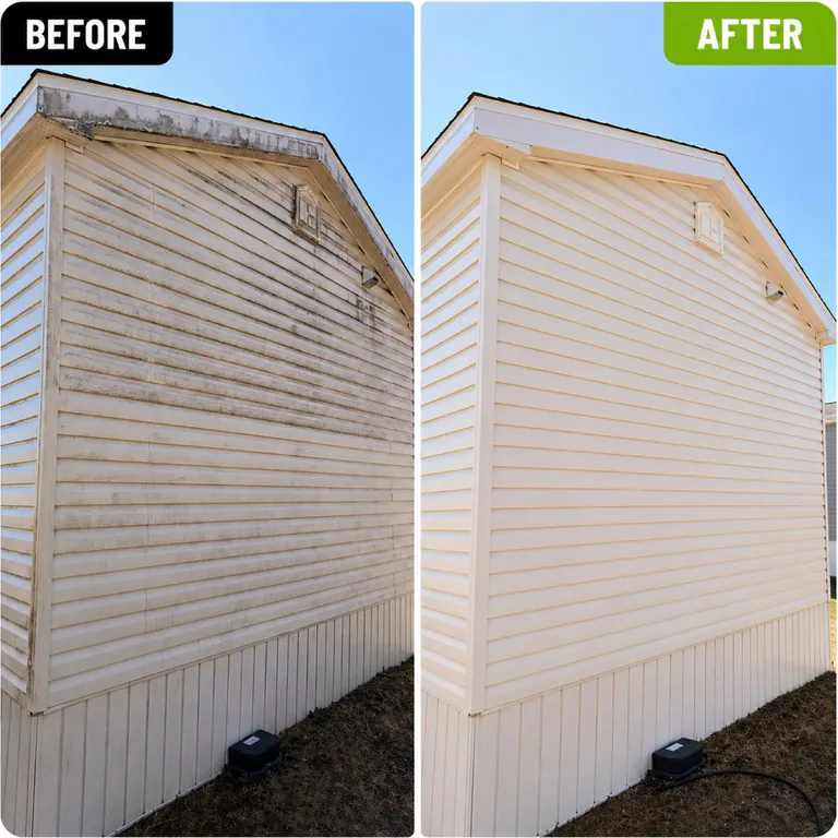 White siding before and after professional exterior cleaning