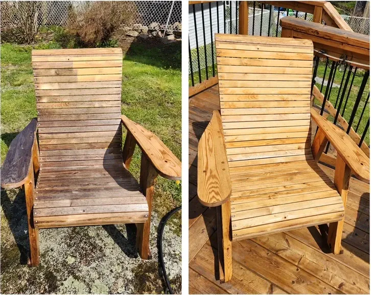 Wooden outdoor chair before and after cleaning